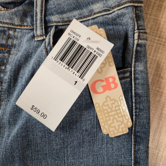 GB NWT Juniors Flare Leg Jeans Size 1 Blue Button Fly Raw Hem Bohemian Retro - Picture 6 of 7